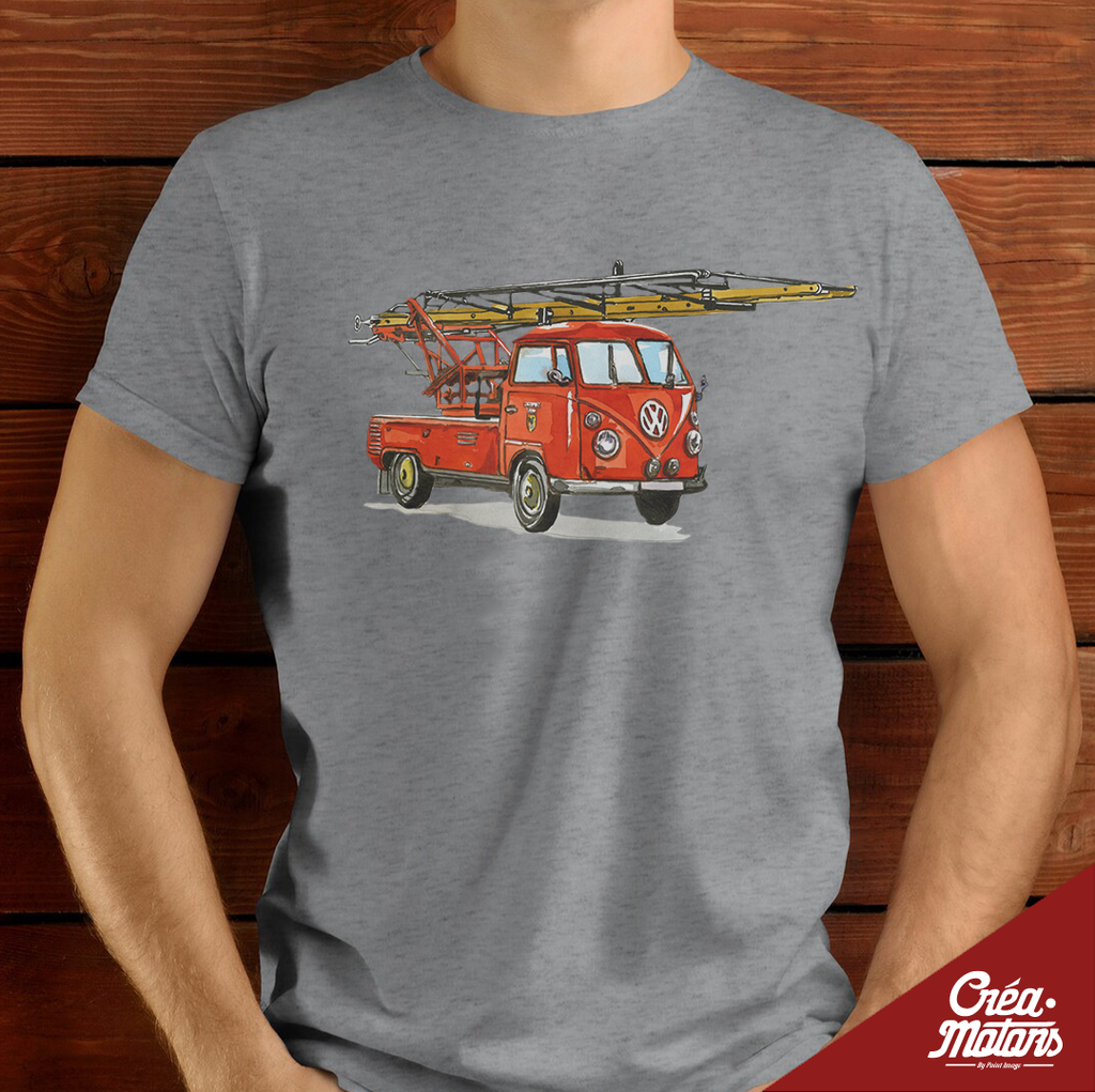 T-SHIRT - VW COMBI T1 POMPIER ROUGE