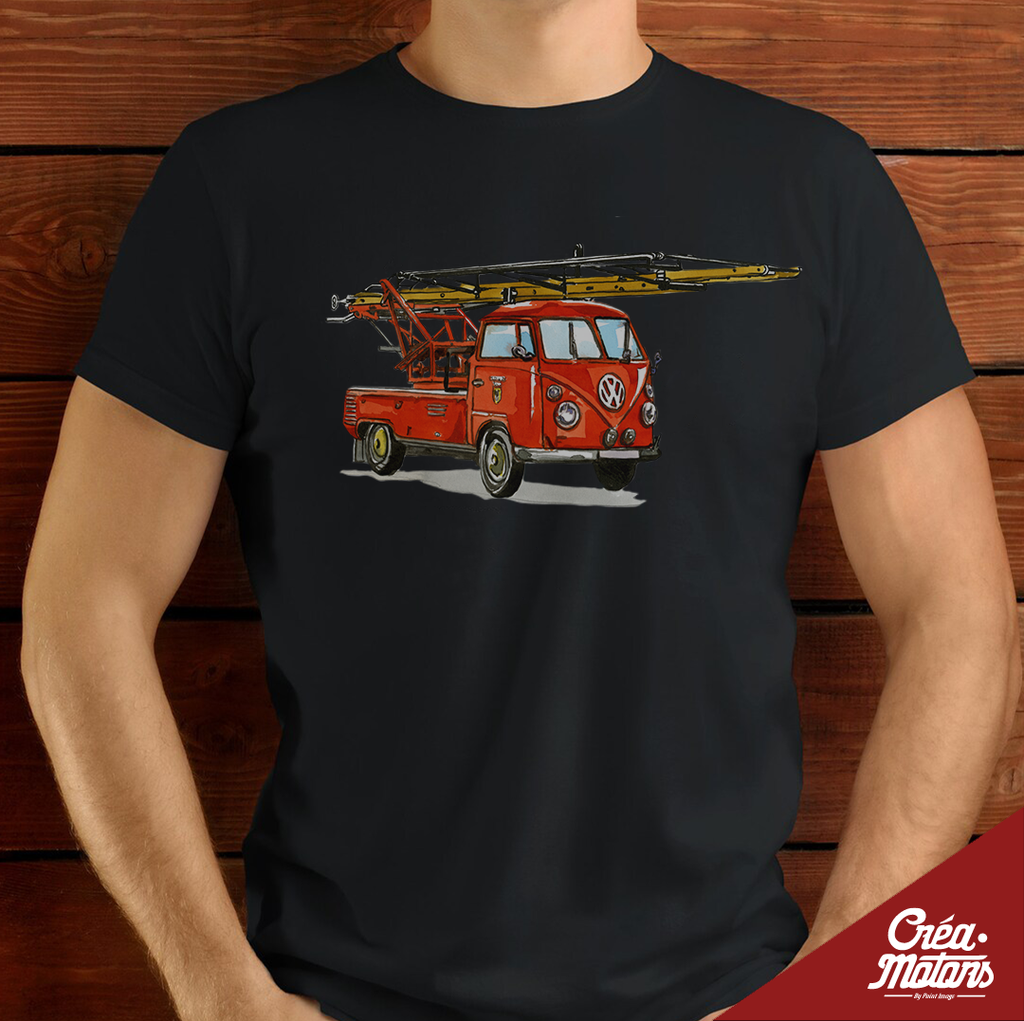 T-SHIRT - VW COMBI T1 POMPIER ROUGE