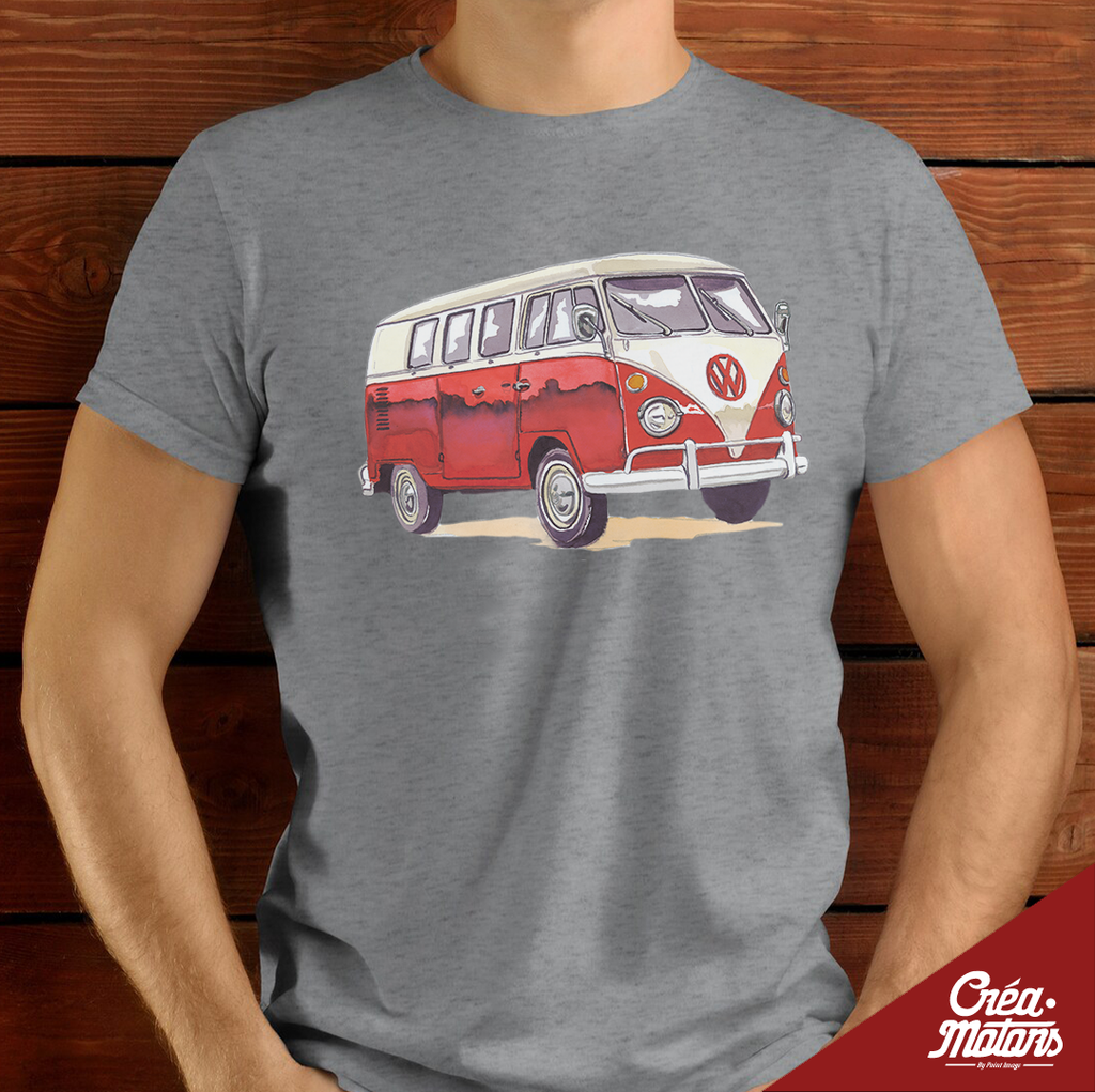 T-SHIRT - VW COMBI T1 ROUGE