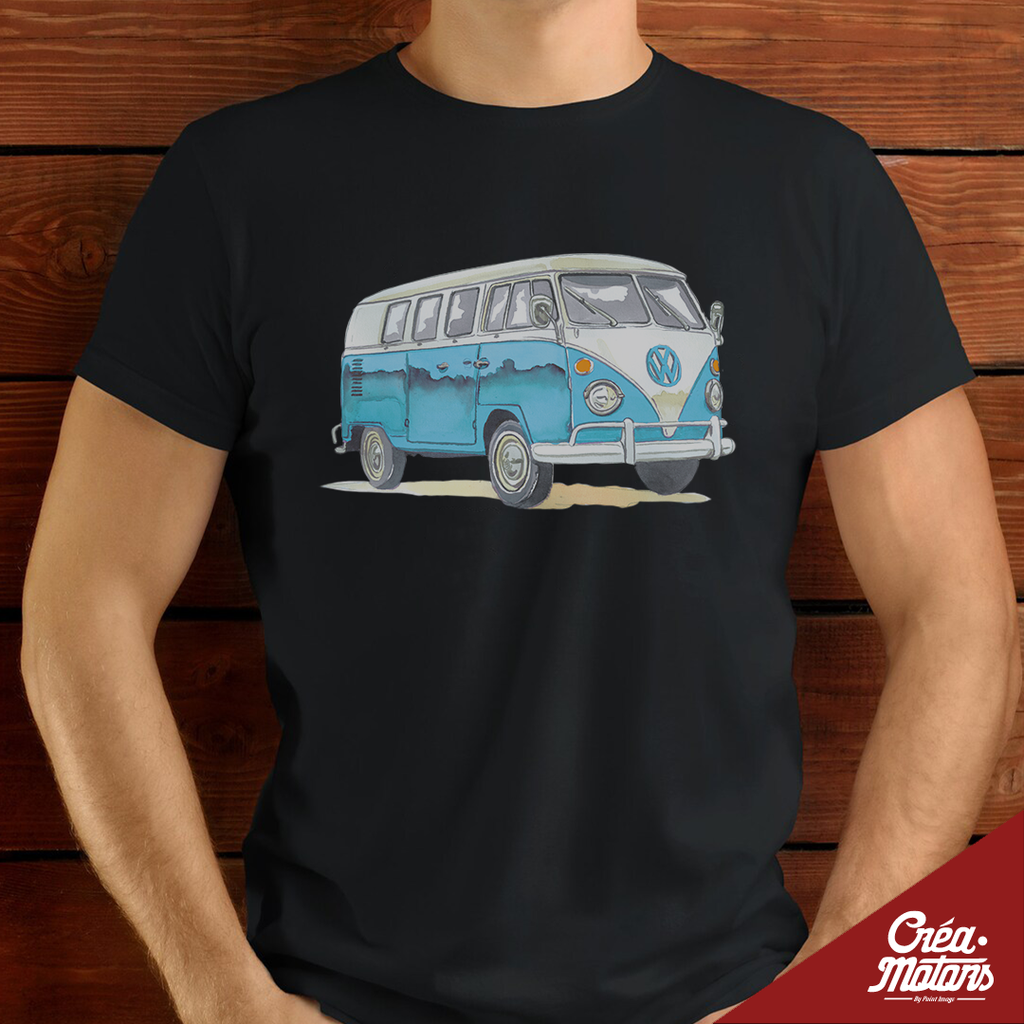 T-SHIRT - VW COMBI T1 BLEUE