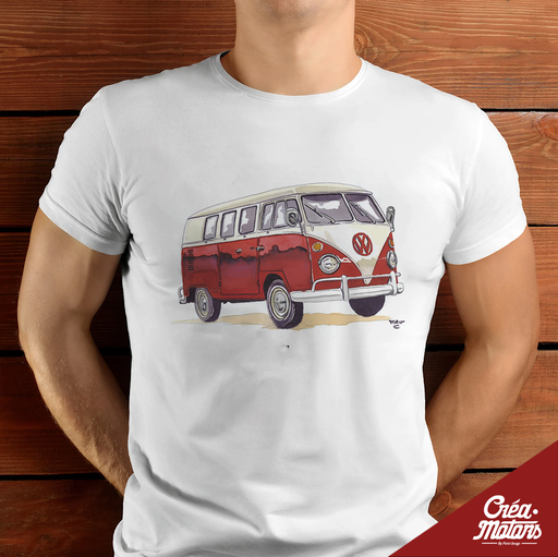 T-SHIRT - VW COMBI T1 ROUGE