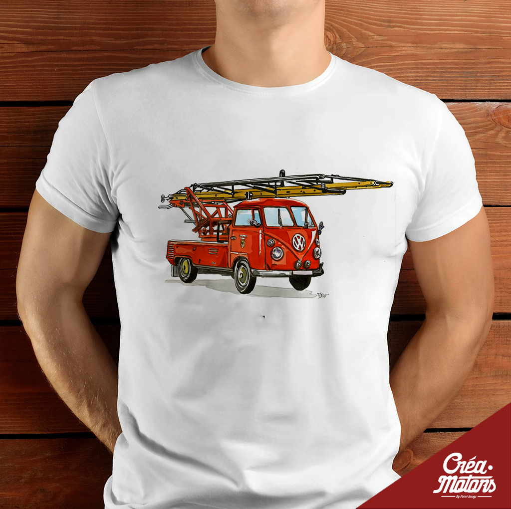 T-SHIRT - VW COMBI T1 POMPIER ROUGE