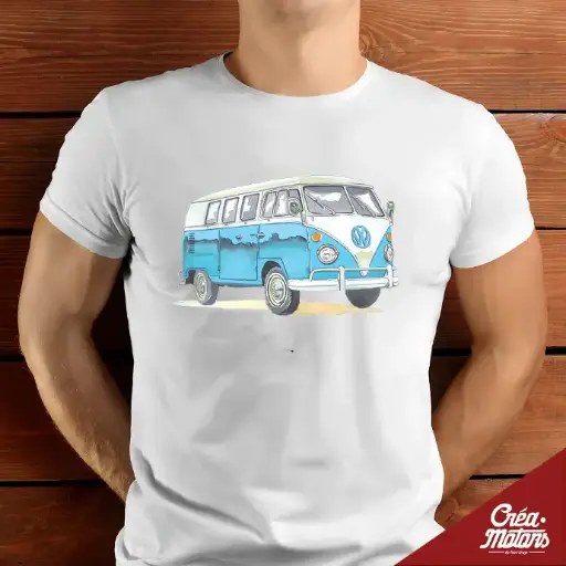 T-SHIRT - VW COMBI T1 BLEUE